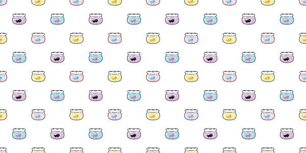Goldfishes Doodle Wallpaper, Seamless Pattern Mural, Oversized Custom Size Wall Art, Non-Woven, Non-Adhesive, Modern Wall Paper, Removable