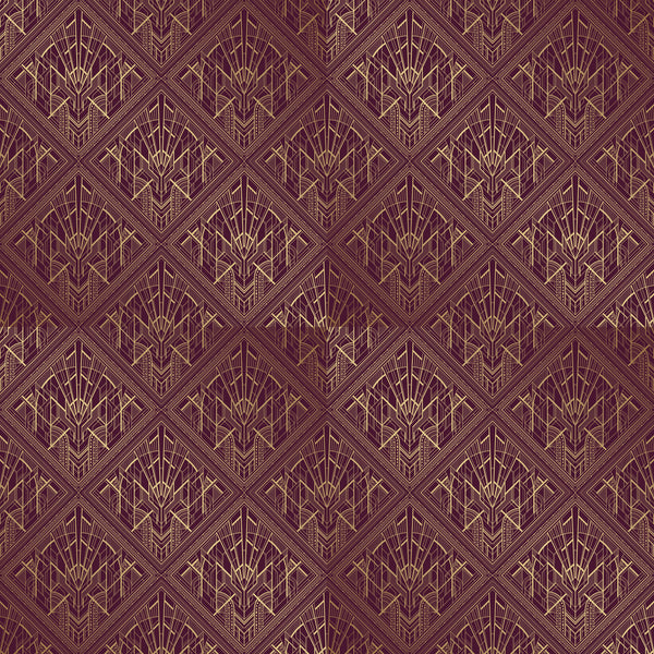 Gold Art Deco Wallpaper, Dark Red Background Mural, Oversized Custom Size Wall Art, Non-Woven, Non-Adhesive, Modern Wall Paper, Removable