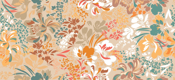 Floral Brown and Green Wallpaper, Seamless Pattern Mural, Oversized Custom Size Wall Art, Non-Woven, Non-Adhesive, Modern Wall Paper, Removable