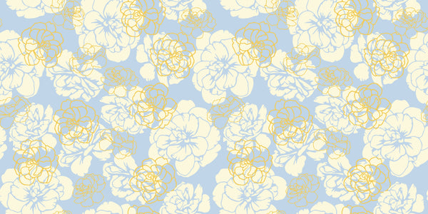 Flowers, Light Blue Wallpaper, Seamless Pattern Mural, Oversized Custom Size Wall Art, Non-Woven, Non-Adhesive, Modern Wall Paper, Removable