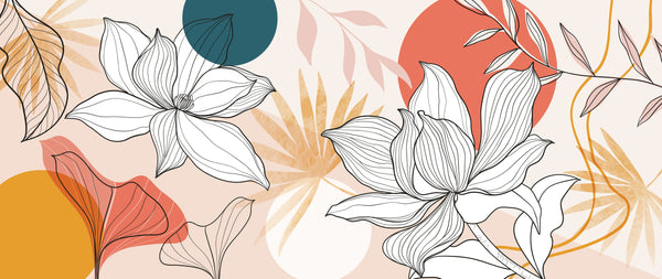 Floral and Botanical Wallpaper, Line Art Mural, Oversized Custom Size Wall Art, Non-Woven, Non-Adhesive, Modern Wall Paper, Removable