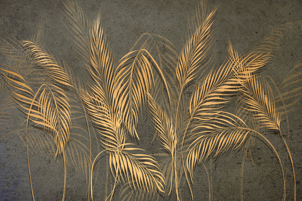 Gold Palm Leaves Wallpaper, Tropical Mural, Oversized Custom Size Wall Art, Non-Woven, Non-Adhesive, Modern Wall Paper, Removable