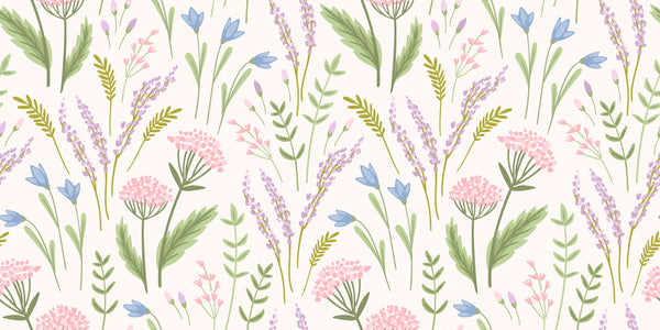 Floral, White Background Wallpaper, Seamless Pattern Mural, Oversized Custom Size Wall Art, Non-Woven, Non-Adhesive, Modern Wall Paper, Removable