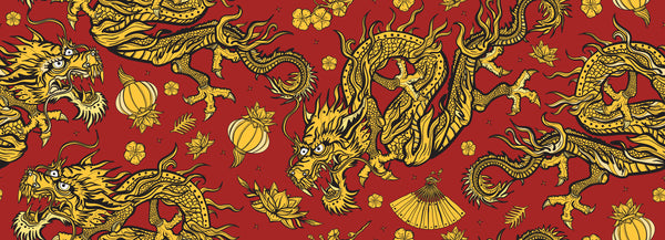 Golden Chinese Dragons Wallpaper, Seamless Pattern Mural, Oversized Custom Size Wall Art, Non-Woven, Non-Adhesive, Modern Wall Paper, Removable