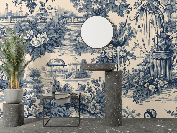 Flower Garden Wallpaper, Victorian Lady Pattern Mural, Oversized Custom Size Wall Art, Non-Woven, Non-Adhesive, Modern Wall Paper, Removable