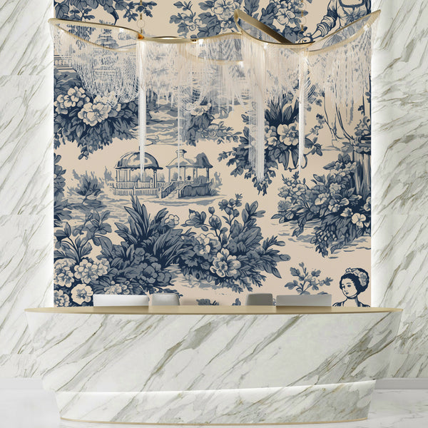 Flower Garden Wallpaper, Victorian Lady Pattern Mural, Oversized Custom Size Wall Art, Non-Woven, Non-Adhesive, Modern Wall Paper, Removable