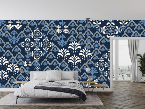 Floral Damask Wallpaper, Seamless Pattern Mural, Oversized Custom Size Wall Art, Non-Woven, Non-Adhesive, Modern Wall Paper, Removable