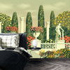 Flower Beds Wallpaper, Terrace in the Park Mural, Oversized Custom Size Wall Art, Non-Woven, Non-Adhesive, Modern Wall Paper, Removable