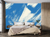 Grainy Blue Wallpaper, Brush Stroke Mural, Oversized Custom Size Wall Art, Non-Woven, Non-Adhesive, Modern Wall Paper, Removable