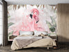 Flamingos Wallpaper, Fern Leaves Mural, Oversized Custom Size Wall Art, Non-Woven, Non-Adhesive, Modern Wall Paper, Removable