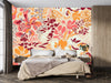 Floral Red and Yellow Wallpaper, Seamless Pattern Mural, Oversized Custom Size Wall Art, Non-Woven, Non-Adhesive, Modern Wall Paper, Removable