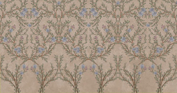 Blossom Chinoiserie Floral Wall Mural, Flower Bloom Brown Wallpaper, Large Botanical Customized Wall Art, Non-Woven, Non-Adhesive, Removable - Walloro High End Wallcoverings & More