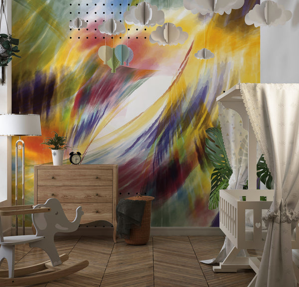 Futuristic Colorful Wallpaper, Seamless Pattern Mural, Oversized Custom Size Wall Art, Non-Woven, Non-Adhesive, Modern Wall Paper, Removable