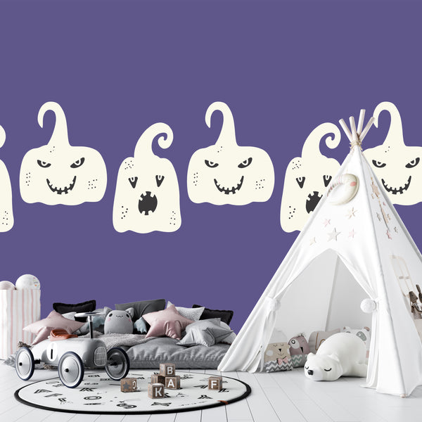 Ghosts, Purple Background Wallpaper, Seamless Pattern Mural, Oversized Custom Size Wall Art, Non-Woven, Non-Adhesive, Modern Wall Paper, Removable