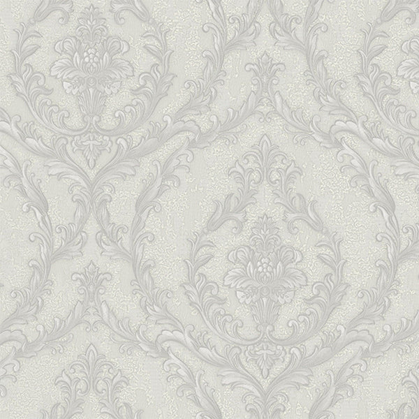 Damask Deep Embossed Wallpaper, Light Gray, White Luxury 3D Non-Pasted Wallcovering, Shimmering, Traditional Non-Woven Wall Decor - Walloro High End Wallcoverings & More
