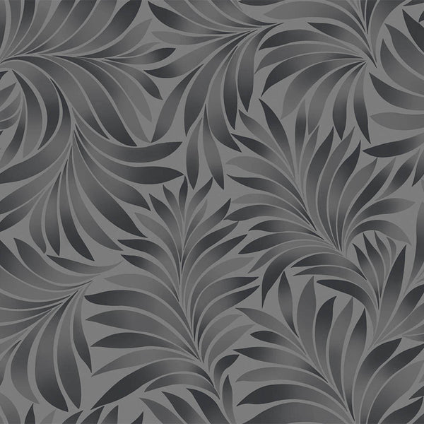 Dark Gray Black Luxury Leaves Solid Color Shades Wallpaper, Deep Embossed Flocked Velvet Feeling Design - Walloro High End Wallcoverings & More