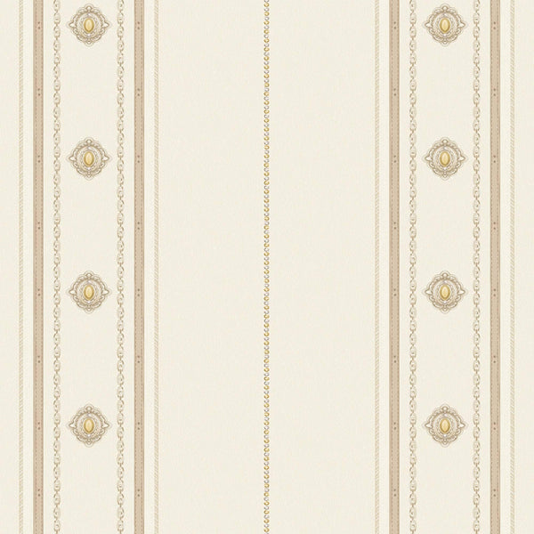 Decorative Striped Embossed Wallpaper, Cream, Silver 3D Boho Art Deco Ornate Home Wall Decor, Washable - Walloro High End Wallcoverings & More