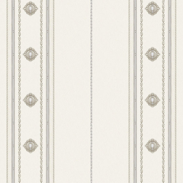 Decorative Striped Embossed Wallpaper, White, Silver 3D Boho Art Deco Ornate Home Wall Decor, Washable - Walloro High End Wallcoverings & More
