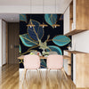 Gold Leaves Wallpaper, Black Background Mural, Oversized Custom Size Wall Art, Non-Woven, Non-Adhesive, Modern Wall Paper, Removable