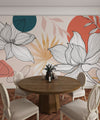 Floral and Botanical Wallpaper, Line Art Mural, Oversized Custom Size Wall Art, Non-Woven, Non-Adhesive, Modern Wall Paper, Removable