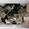Floral Wallpaper, Dark Background Mural, Oversized Custom Size Wall Art, Non-Woven, Non-Adhesive, Modern Wall Paper, Removable