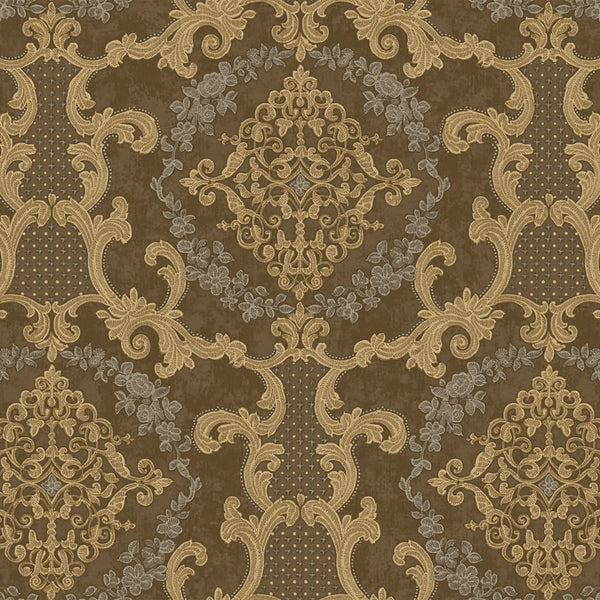 Elegant Brown Damask Deep Embossed Wallpaper, 3D Textured Dark Wallcovering, Traditional, Extra Large 114 sq ft Roll, Washable, Luxury - Walloro High End Wallcoverings & More