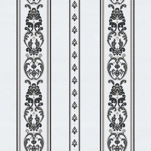 Elegant Deep Embossed Striped Wallpaper, Black and White Damask 3D Textured Wallcovering, Traditional, Large 114 sq ft Roll, Accent Wall - Walloro High End Wallcoverings & More