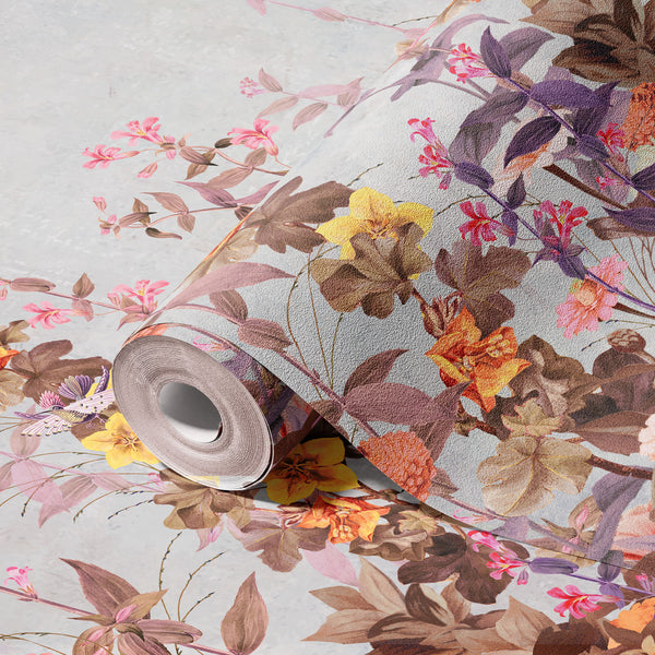 Floral Blossoms Wallpaper, Yellow Flowers Birds Wall Mural, Oversized Custom Size Wall Art, Non-Woven, Non-Adhesive, Modern Wall Paper, Removable - Walloro High End Wallcoverings & More