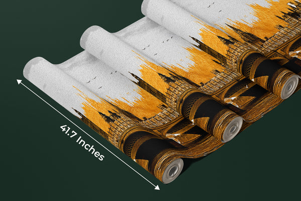 Golden View of Big Ben Wallpaper, Westminster Bridge Mural, Oversized Custom Size Wall Art, Non-Woven, Non-Adhesive, Modern Wall Paper, Removable