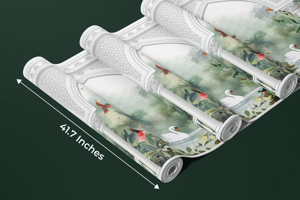 Garden Arch Wallpaper, Birds Mural, Oversized Custom Size Wall Art, Non-Woven, Non-Adhesive, Modern Wall Paper, Removable