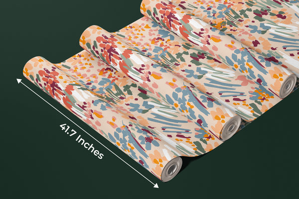 Floral Liberty Pattern Wallpaper, Plants Background Mural, Oversized Custom Size Wall Art, Non-Woven, Non-Adhesive, Modern Wall Paper, Removable