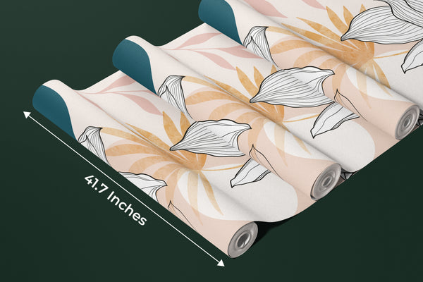 Floral and Botanical Wallpaper, Line Art Mural, Oversized Custom Size Wall Art, Non-Woven, Non-Adhesive, Modern Wall Paper, Removable