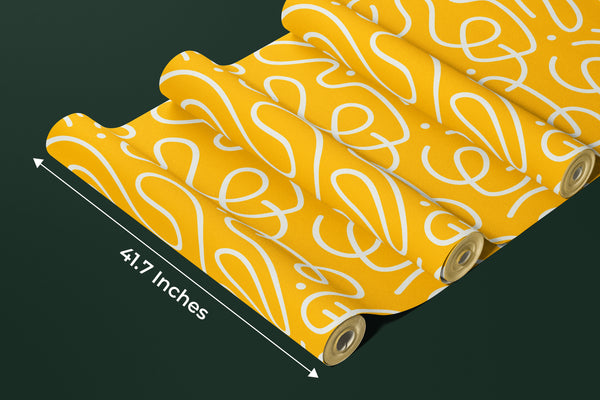 Fun Line Doodle Wallpaper, Seamless Pattern Mural, Oversized Custom Size Wall Art, Non-Woven, Non-Adhesive, Modern Wall Paper, Removable