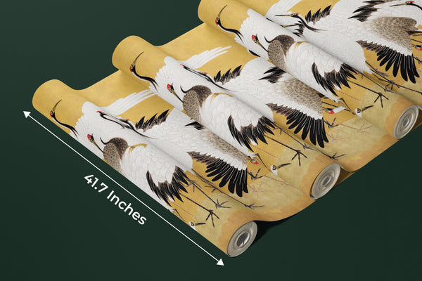 Flock Cranes Wallpaper, Japanese Mural, Oversized Custom Size Wall Art, Non-Woven, Non-Adhesive, Modern Wall Paper, Removable