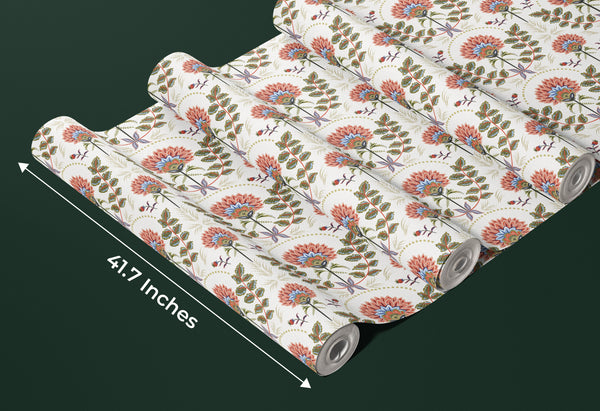 Floral Wallpaper, Boho Mural, Oversized Custom Size Wall Art, Non-Woven, Non-Adhesive, Modern Wall Paper, Removable