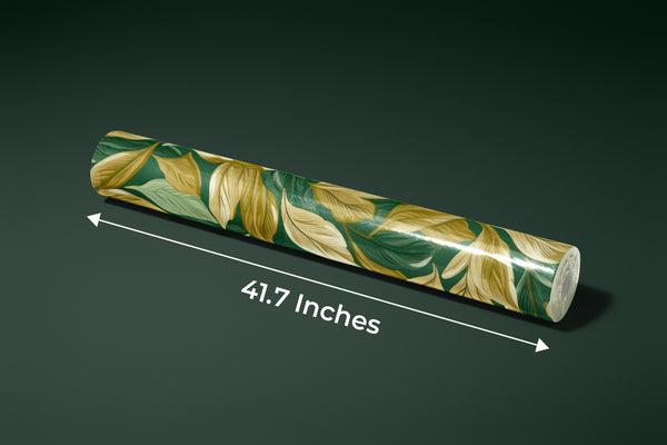 Gold and Light Green Small Leaves Wallpaper, Seamless Pattern Mural, Oversized Custom Size Wall Art, Non-Woven, Non-Adhesive, Modern Wall Paper, Removable