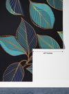 Gold Leaves Wallpaper, Black Background Mural, Oversized Custom Size Wall Art, Non-Woven, Non-Adhesive, Modern Wall Paper, Removable