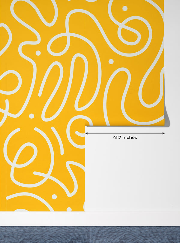 Fun Line Doodle Wallpaper, Seamless Pattern Mural, Oversized Custom Size Wall Art, Non-Woven, Non-Adhesive, Modern Wall Paper, Removable