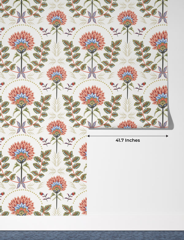 Floral Wallpaper, Boho Mural, Oversized Custom Size Wall Art, Non-Woven, Non-Adhesive, Modern Wall Paper, Removable