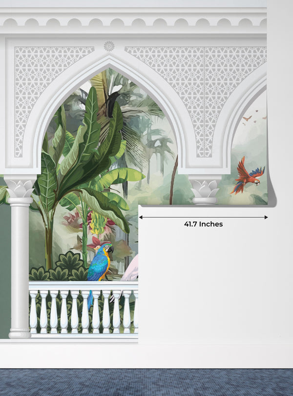 Garden Arch Wallpaper, Birds Mural, Oversized Custom Size Wall Art, Non-Woven, Non-Adhesive, Modern Wall Paper, Removable