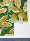 Gold and Light Green Small Leaves Wallpaper, Seamless Pattern Mural, Oversized Custom Size Wall Art, Non-Woven, Non-Adhesive, Modern Wall Paper, Removable