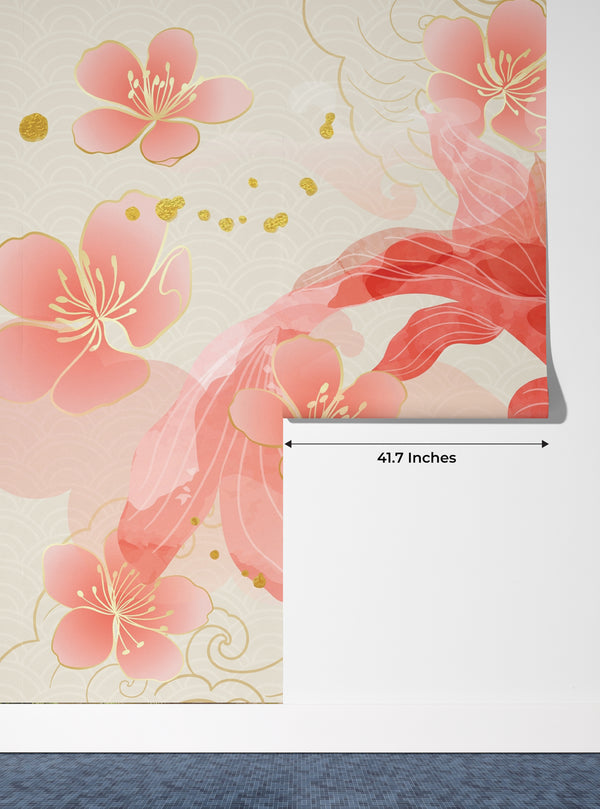 Elegant Koi Fishes Wallpaper, Luxury Chinese Mural, Oversized Custom Size Wall Art, Non-Woven, Non-Adhesive, Modern Wall Paper, Removable