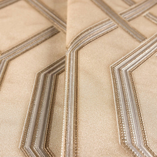 Geometric Wallpaper, 3D Embossed Modern Flocked Wallcovering, Beige, Silver Fabric Touch Contemporary Washable, Extra Large 177 sq ft Roll - Walloro High End Wallcoverings & More