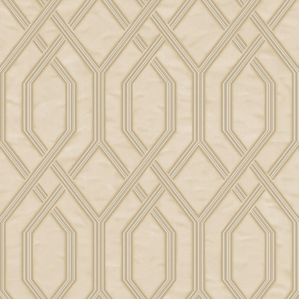 Geometric Wallpaper, 3D Embossed Modern Flocked Wallcovering, Beige, Silver Fabric Touch Contemporary Washable, Extra Large 177 sq ft Roll - Walloro High End Wallcoverings & More