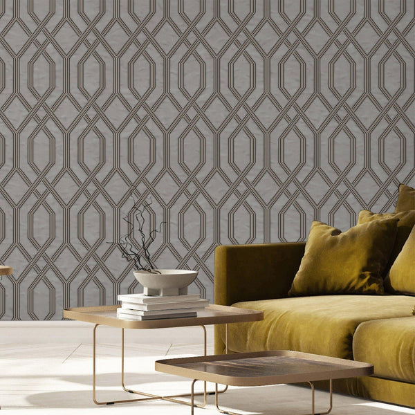 Geometric Wallpaper, 3D Embossed Modern Flocked Wallcovering, Gray Fabric Touch Contemporary Washable, Extra Large 177 sq ft Roll - Walloro High End Wallcoverings & More