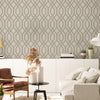 Geometric Wallpaper, 3D Embossed Modern Flocked Wallcovering, Light Gray, Silver Fabric Touch Contemporary Washable, Extra Large 177 sq ft Roll - Walloro High End Wallcoverings & More