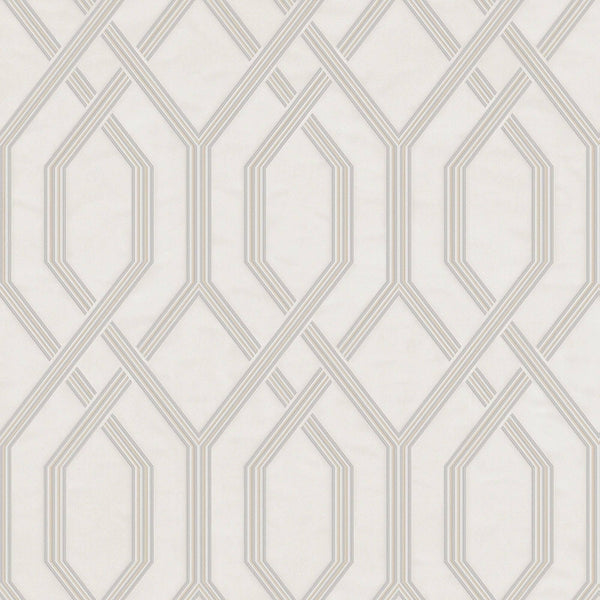 Geometric Wallpaper, 3D Embossed Modern Flocked Wallcovering, White, Silver Fabric Touch Contemporary Washable, Extra Large 177 sq ft Roll - Walloro High End Wallcoverings & More
