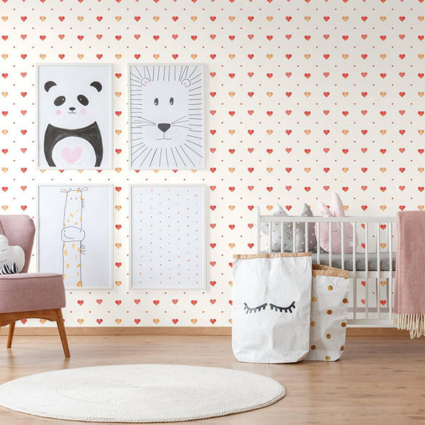 Girls Room Hearts Wallpaper, Textured Wallpaper, Girls Bedroom Wall Paper, Nursery Wallcovering, 114 sq ft, Light Yellow, Washable, Durable - Walloro High End Wallcoverings & More