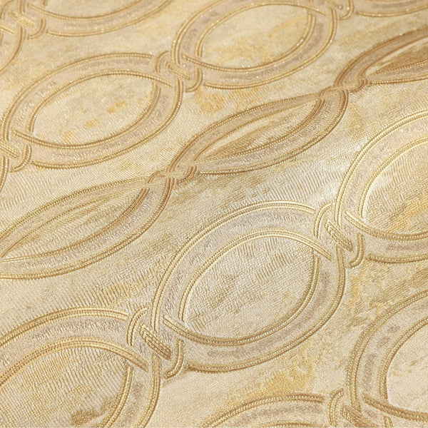 Gold Geometric Chain Pattern Wallpaper, Deep Embossed Stylish Sparkling Luxury Design - Walloro High End Wallcoverings & More