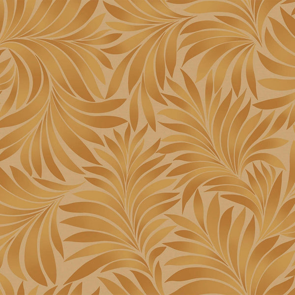 Gold Luxury Leaves Solid Color Shades Wallpaper, Deep Embossed Flocked Velvet Feeling Design - Walloro High End Wallcoverings & More